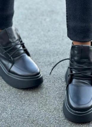 Стильные женские ботинки на платформе натуральная кожа шнуровка цвет черный размер 36 (23,5 см) (50651)3 фото