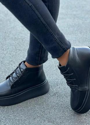 Стильные женские ботинки на платформе натуральная кожа шнуровка цвет черный размер 36 (23,5 см) (50651)5 фото