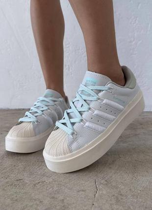 Жіночі кросівки adidas superstar beige blue 36-37-40