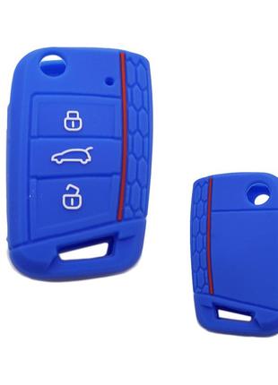 Силиконовый чехол для ключа volkswagen (силиконовый чехол на ключ фольксваген) 3 кнопки синий2 фото