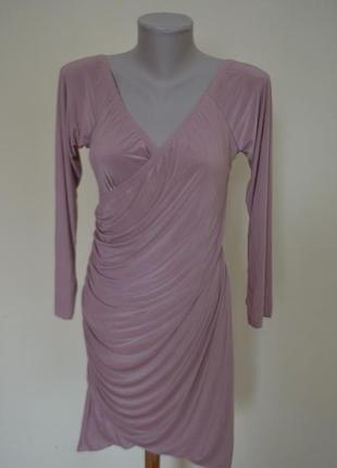 Мега крутое брендовое платье новое с драпировкой длинный рукав розово-бежевое2 фото