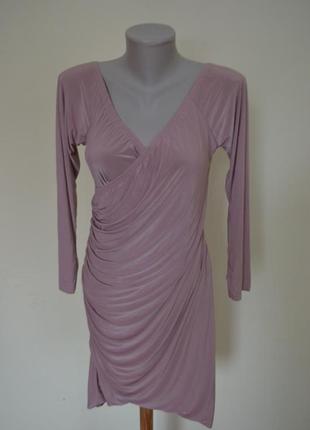 Мега крутое брендовое платье новое с драпировкой длинный рукав розово-бежевое3 фото