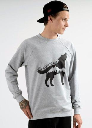 Мужская кофта cвитшот escape wolf gray