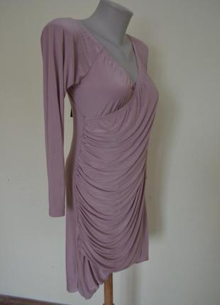 Мега круте брендове плаття нове з драпіруванням довгий рукав рожево-бежева5 фото