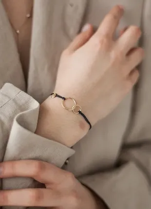 Браслет круги из серебра с позолотой на шнурке от ania kruk, оригинал, польша