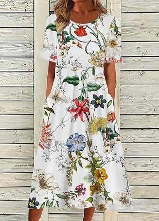 Гарна сукня сорочка в квітковий принт міді/максі