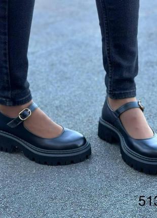 Жіночі натуральні шкіряні туфлі чорного кольору, шкіряні жіночі туфлі з ремінцем7 фото