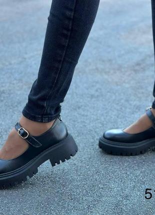 Жіночі натуральні шкіряні туфлі чорного кольору, шкіряні жіночі туфлі з ремінцем3 фото