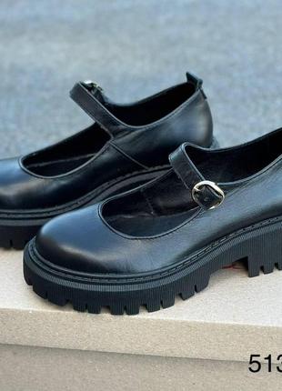 Жіночі натуральні шкіряні туфлі чорного кольору, шкіряні жіночі туфлі з ремінцем6 фото