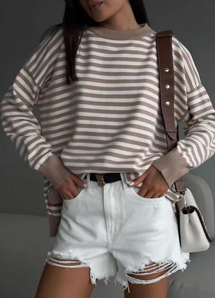 Кофта смужка полоска коротка світшот полосата укорочена туніка футболка джемпер об‘ємний оверсайз широкий довгий рукав1 фото