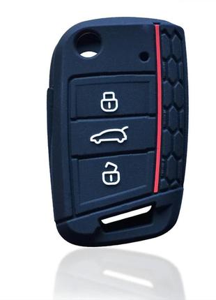 Силиконовый чехол для ключа volkswagen (силиконовый чехол на ключ фольксваген) 3 кнопки черный