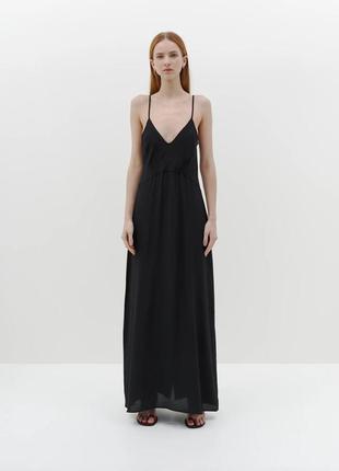Атласна сукня максі чорна довга сукня шовкове плаття h&m сатиновое платье в пол платье на металических бретелях атласное платье комбинация