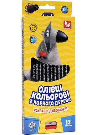 Олівці кольорові шестігранні з чорного дерева + чинка 12 кол. 312114001-ua