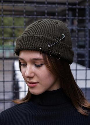 Рваная шапка бини without destroyed хаки woman
