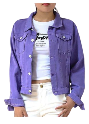 Джинсовый бомбер пиджак жакет куртка укороченная лиловая фиолетовая размер 42 44 s m фирменая брэнд