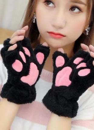 Рукавиці лапки one size мітенки рукавички без пальців чорні