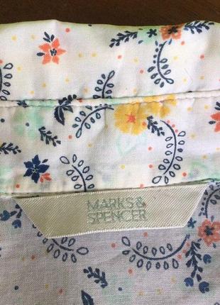 Легкая блуза в цветочный принт с рюшиками marks & spencer короткий рукав хлопок4 фото