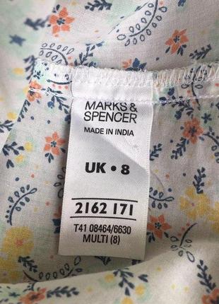 Легкая блуза в цветочный принт с рюшиками marks & spencer короткий рукав хлопок5 фото