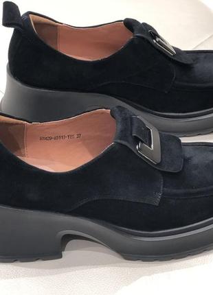 Лофери жіночі замшеві чорні стильні туфлі на високій підошві h1429-h3113-y85 brokolli 2968 373 фото
