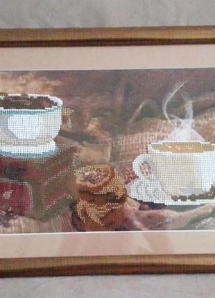 Картина вышита чешским бисером " настоящий кофе "