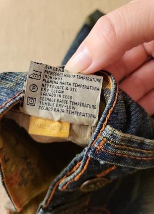 Джинсовая юбка мини коттон джинс пайетки украшения принт потертая тай дай желтая зеленая3 фото