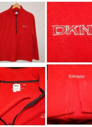 Винтажная флисовая кофта dkny красного цвета с молнией 1/4 unisex donna karan new york (made in usa)5 фото