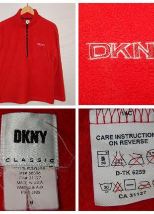 Винтажная флисовая кофта dkny красного цвета с молнией 1/4 unisex donna karan new york...