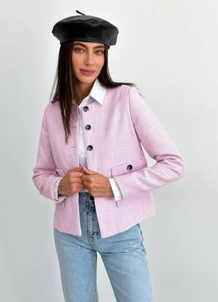 Пиджак женский на пуговицах с карманами качественный стильный базовый розовый1 фото