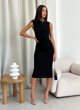 Платье миди черная однотонная приталенная качественная стильная базовая
