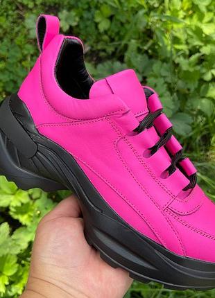 Женские кроссовки. розовый. кожа (04)