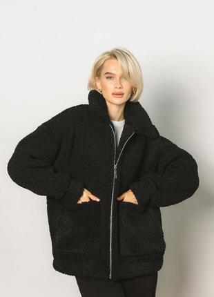 Тепла куртка хутряна оверсайз куртка чорного кольору куртка теді на підкладці2 фото