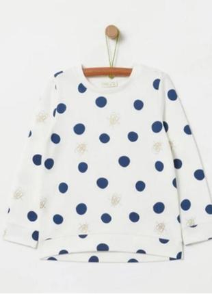 Бавовняний білий/молочний в  горохи із золотистим  новий  світшот ovs  кофта светр джемпер для дівчинки 5-6 р. стильний