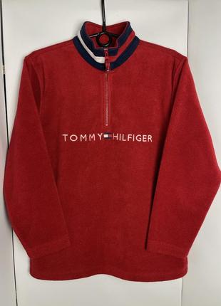 Флисовая красная кофта tommy hilfiger свитшот оверсайз оригинал винтажная зеп томми хилфигер2 фото