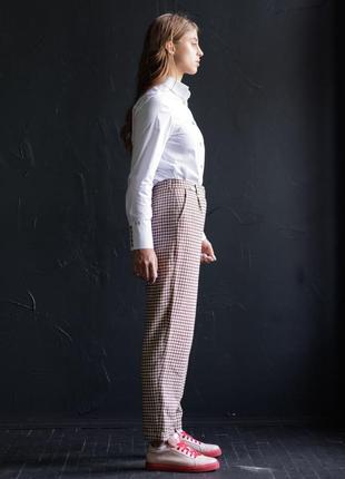 Льняные женские брюки  vil'ni стенли шоколадно-бежевая клетка3 фото