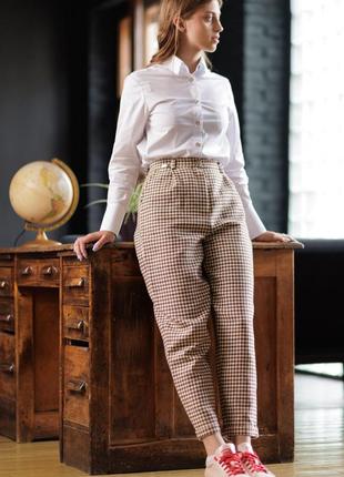 Льняные женские брюки  vil'ni стенли шоколадно-бежевая клетка
