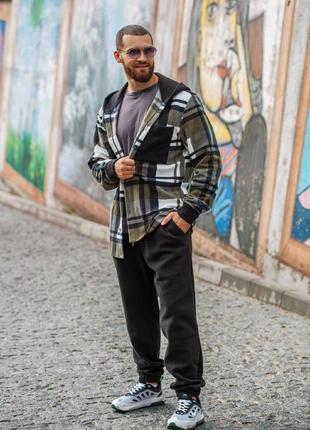 Прогулочный теплый спортивный мужской костюм, брюки и рубашка с капюшоном