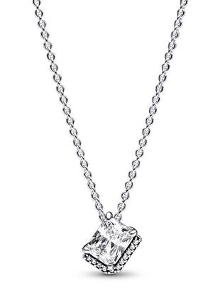 Серебряное ожерелье pandora блестящий прямоугольный ореол