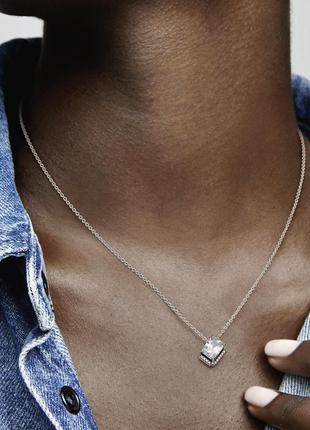 Серебряное ожерелье pandora блестящий прямоугольный ореол3 фото