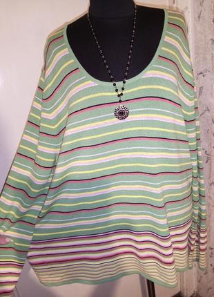 Трикотажной вязки,"сочный" джемпер-блузка в полоску,мега батал,biaggini1 фото