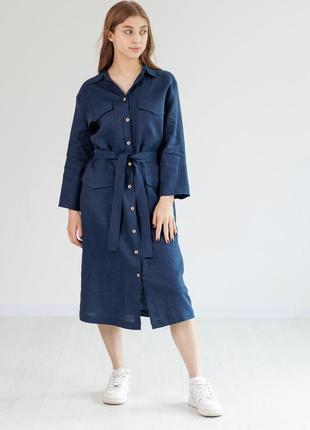 Льняное женское платье vil'ni пескара темно-синий