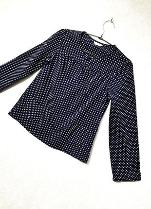 Geejay блуза темно-синя в горохи білі з накладними кишенями жіноча бавовна/поліестер кофтинка