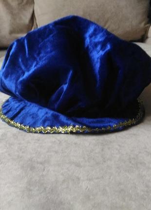 Карнавальний чепчик синій із золотистою облямівкою в стилі бабусі2 фото