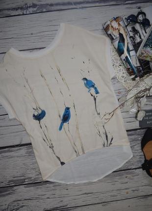 S фирменная женская блузка блуза футболка туника легкая нарядная птицы5 фото