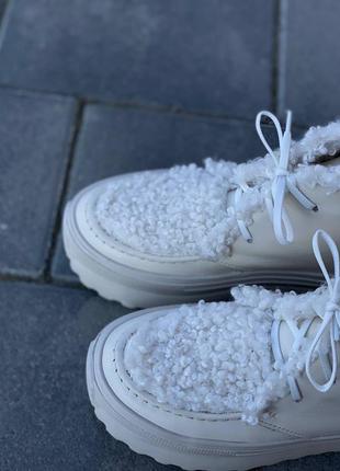 Кожаные зимние боты с барашком из натуральной кожи замши зимние ботинки на шнуровке9 фото