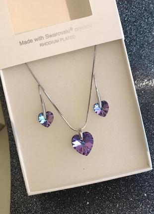 Набір з кристалами swarovski, сережки та кулон серце. виробництво чехії