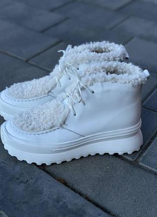 Кожаные зимние боты с барашком из натуральной кожи замши зимние ботинки на шнуровке1 фото