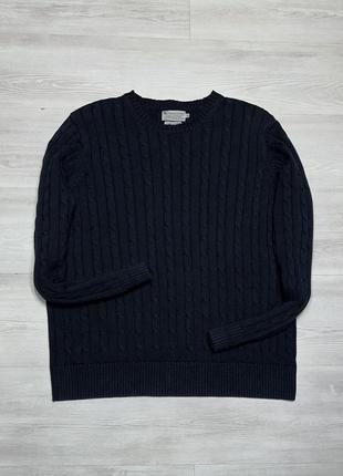 Tu фирменный темно-синий мужской плетеный свитер