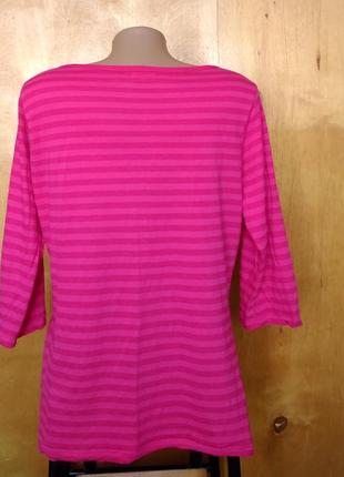 Р 16/50-52 яскрава рожева футболка лонгслів із рукавом 3/4 в смужку бавовна трикотаж new look3 фото