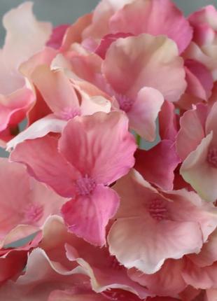 Искусственный цветок гортензия, розового цвета, 18 см. цветы премиум-класса для интерьера, декора.2 фото