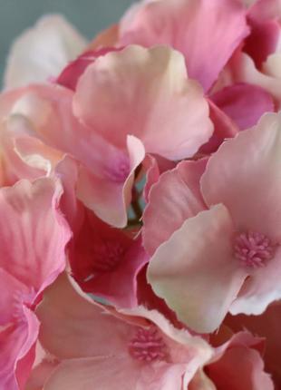 Искусственный цветок гортензия, розового цвета, 18 см. цветы премиум-класса для интерьера, декора.4 фото
